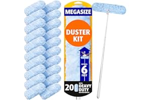 AIR U+ 6 ft Extendable Duster Handle with 20 Pcs, Compatible with Swiffer, Disposable Microfiber Dusting Pads for Home Cleaning, Ceiling, Fan, Window, Hard-to-Reach Areas