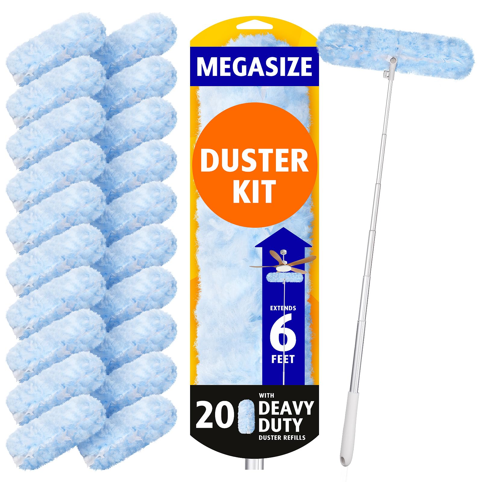 Photo 1 of 6 ft Extendable Duster Handle with 20 Pcs, Compatible with Swiffer, Disposable Microfiber Dusting Pads for Home Cleaning, Ceiling, Fan, Window, Hard-to-Reach Areas