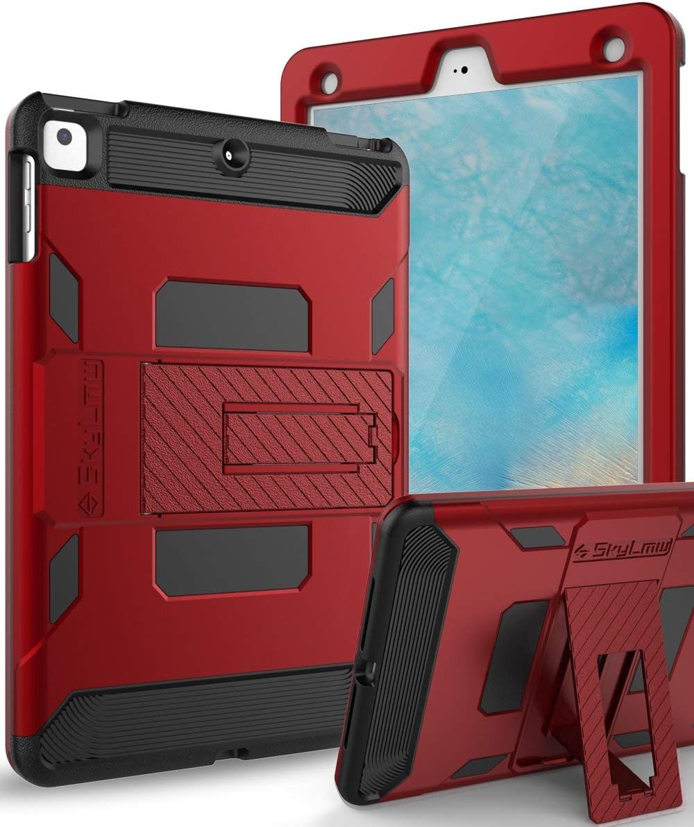 SKYLMW Case for iPad 5th/6th Generation,Heavy Duty Protection with Kickstand Stand Shockproof Protective Cases Cover for Apple iPad 9.7 inch 2017/2018,Air,Air 2,Pro 9.7,Red/Black