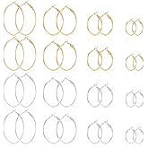 32 Pcs Hoop Earrings for Beading Gold Hoops for Jewelry Making Silver Round Hoop Finding 20/25/30/40mm Alloy Hoops Earring Making Supplies for DIY Beading Crafts Art Creation Accessories