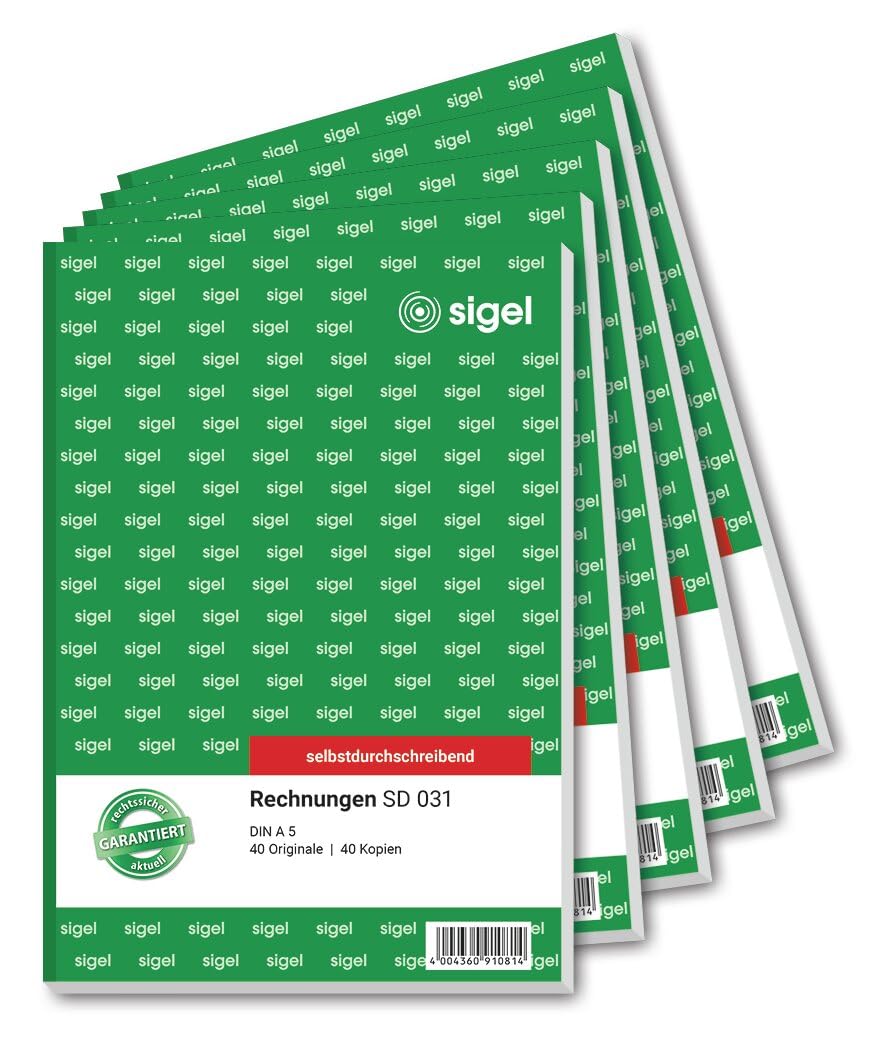 Sigel SD031 Invoices, A5, 2 x 40 Sheet, Non-copiable. 5 piece