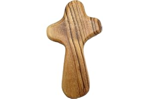 Zuluf 2.5" Olive Wood Holding Cross Comfort Prayer Hand Palm Size Catholic Christian Gift Bethlehem Holy Land Certified