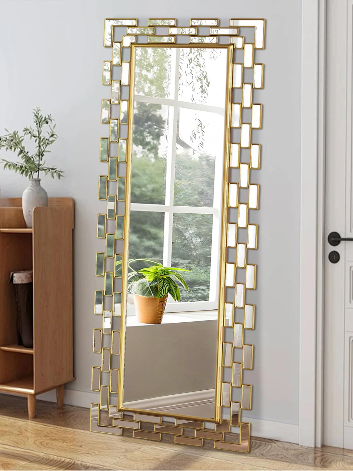 Photo 1 of NXHOME Full Lenth Mirror, 63x21 Inch Grecian Venetian Design Rectangle Entryway Wall Mirrors for Living Room, Bathroom, Dining Room | Shatterproof Glass & Rust-Resistant Metal Frame