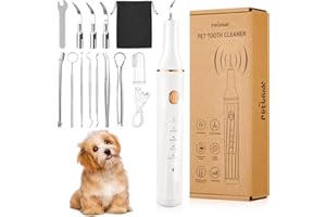 Petbank Dog Plaque Remover for Teeth Rechargeable, 12-in-1 Pet Tooth Brushing kit with LED Light, 5 Modes Ultrasonic Dog Teeth Cleaning Tools with Finger Toothbrush Tartar Remover for Dental Care