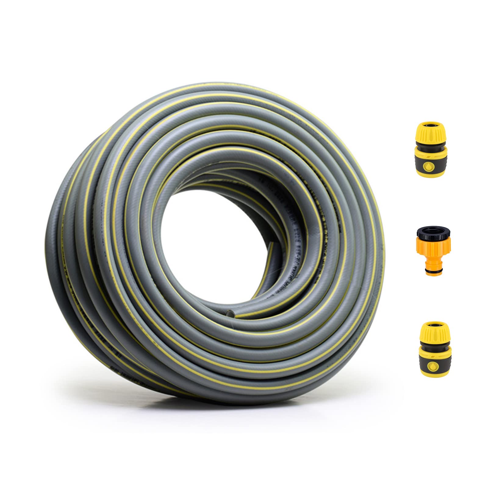 Topways Garden Hose Pipe, 20M/65Ft 1/2" Anti-Kink 3 Layers Thicker Reinforced Explosion Proof Outdoor Water Pipes Including 2 in 1 Faucet Adapter, Hose End Quick Connector