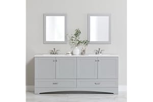 Spring Mill Cabinets Emlyn 72 Inch Double-Sink Bathroom Vanity with White Top, 2 Cabinets, 2 Drawers, 72.5" W x 18.75" D, Pearl Gray