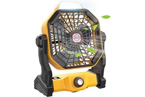 JINLICTE Camping Fan with LED Lantern, 36 Hours 9 Inch Portable Rechargeable Battery Powered Fan with Stepless Speed and Quiet Battery Operated for Picnic, Barbecue, Fishing, Travel, Home, Tent