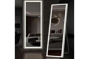 Vlsrka Full Length Mirror with Lights LED Mirror 63 x 20 Full Body Mirror Floor Standing Mirror Stand Up Mirror Wall Mirror Lighted Mirror Bedroom (White)