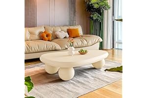Modern Stylish Oval Coffee Table with 3 Stable Sturdy Ball Legs Multipurpose Asymmetric Raindrop-Shaped Low Center Table for 