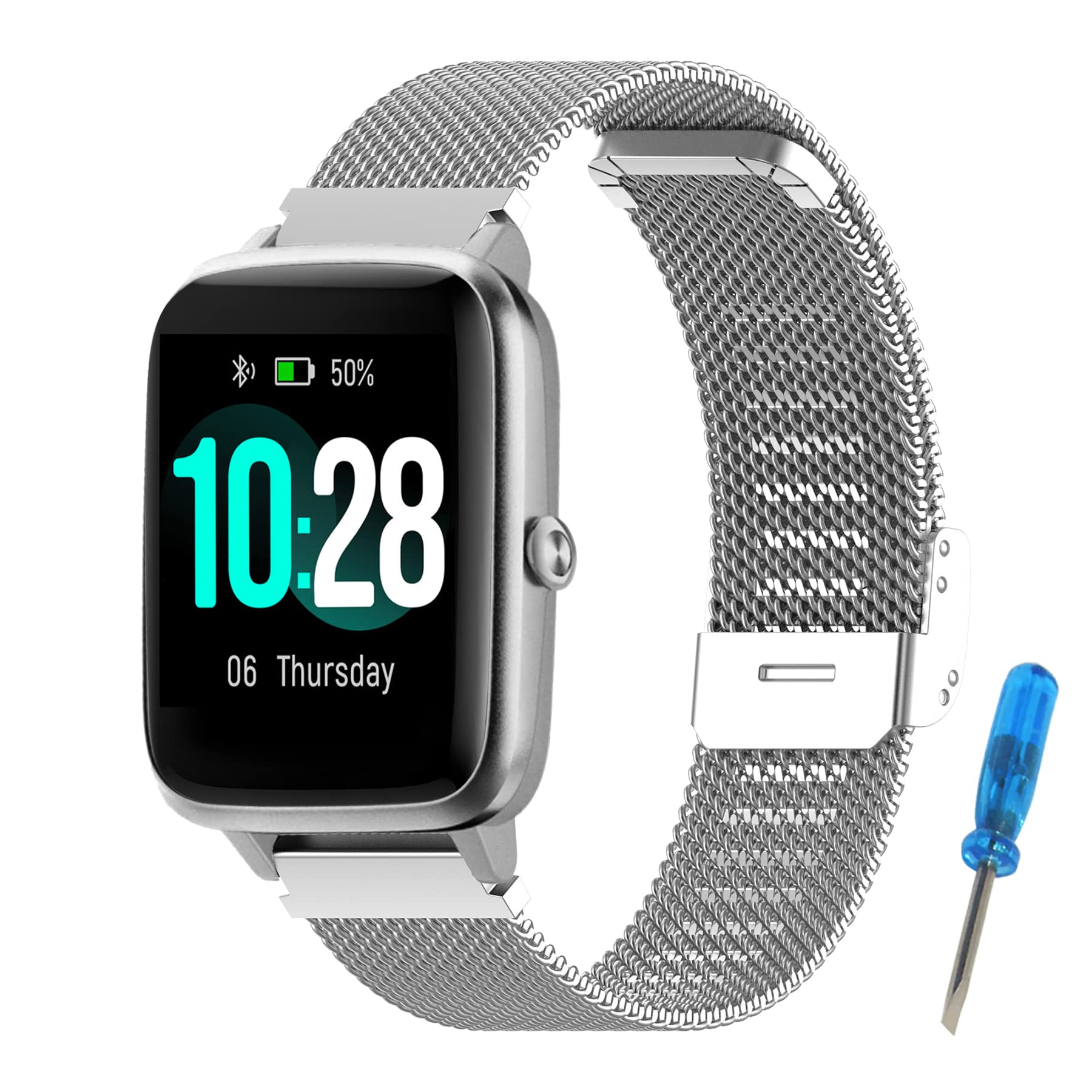SenMore ID205L Strap, Beautiful Metal Strap Compatible with ID 205/ 205L/ ID215G, 19mm Stainless Steel Replacement Strap for SW025/ SW023/ SW021/ SW020/ TE021/ TE020/ YM023/ YM021/ YM020