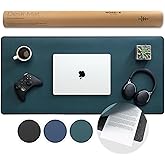 Nordik Felt and Leather Desk Mat - Deep Green - 89 x 43 cm - Felt and Vegan Leather Desk Blotter with Document Hideaway - Lar
