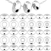 HINZIC 30pcs 8/9.5/10mm Stopper Beads, Metal Silicone Rondelle Spacer Beads with Rubber Inside, Silver Adjustable Loose Bead Charm Wedding Accessories for DIY European Bracelet Necklace Jewelry Making