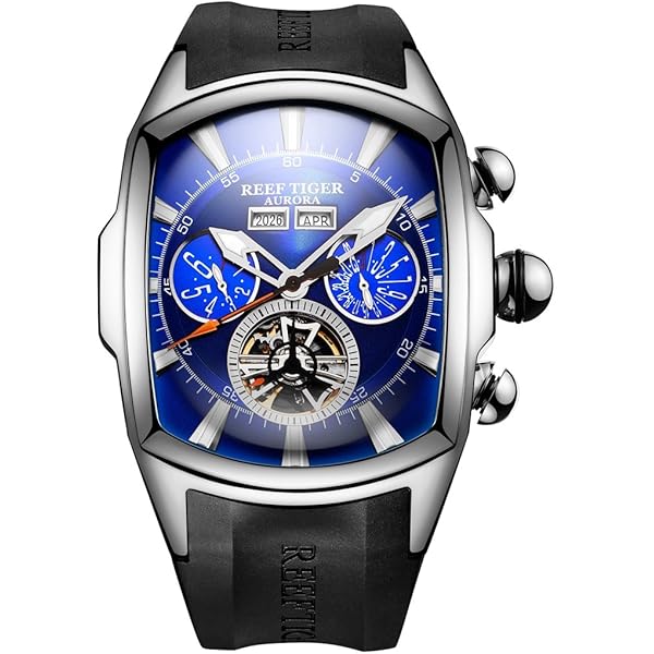 Amazon.com: REEF TIGER Blue Tourbillon Watch Leather Strap