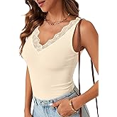 LYANER Women's Lace V Neck Camisole Ribbed Knit Cami Sleeveless Undershirt Top