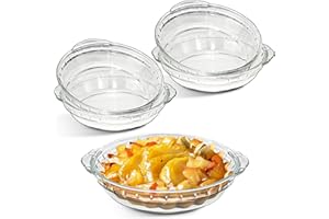 4 Pack Glass Pie Pans, 6 Inches Round Baking Dish with Handles Clear Glass Serving Plates, Deep Pie Pans Set for Baking and S