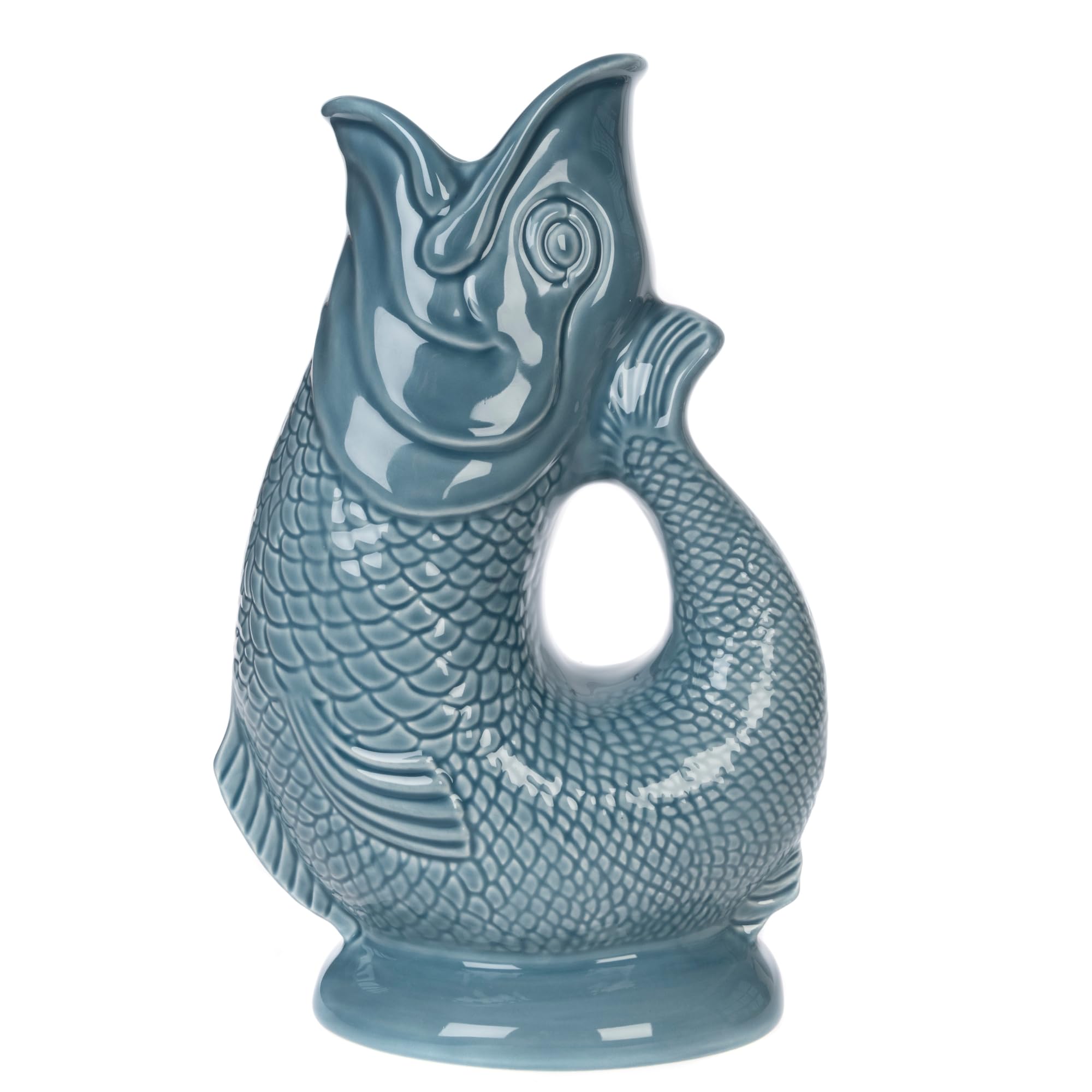 Gurgly Iconic Blue Grey Glug Jug 28 cm Large 1.4L – Fish Water Jug, Decorative Fish Vase, Ornament, Carafe