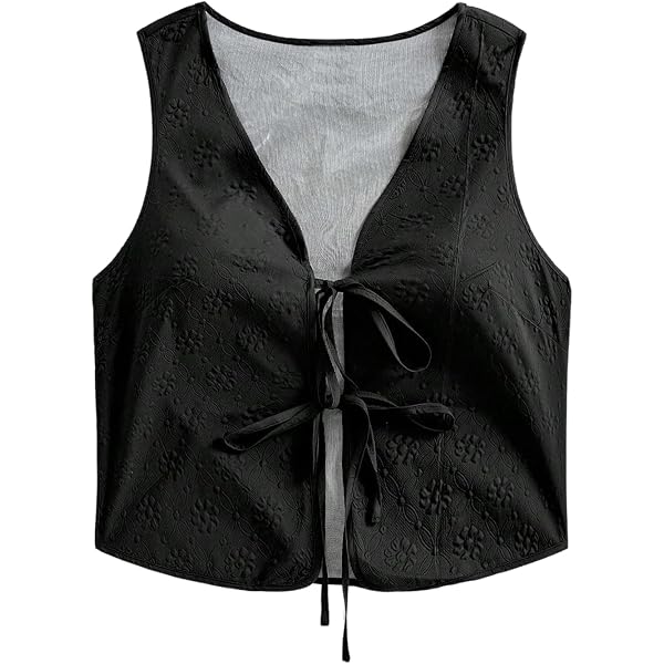 OYOANGLE Women's Bow Tie Front Vest Top – Textured Sleeveless V-Neck Tank For Summer, Casual Wear