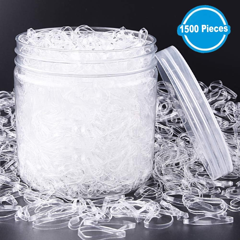 WJIASI Hair Elastic Rubber Hair Bands Clear Hair Bands Braiding Rubber Bands for Hair with Free Box,1500 Pieces
