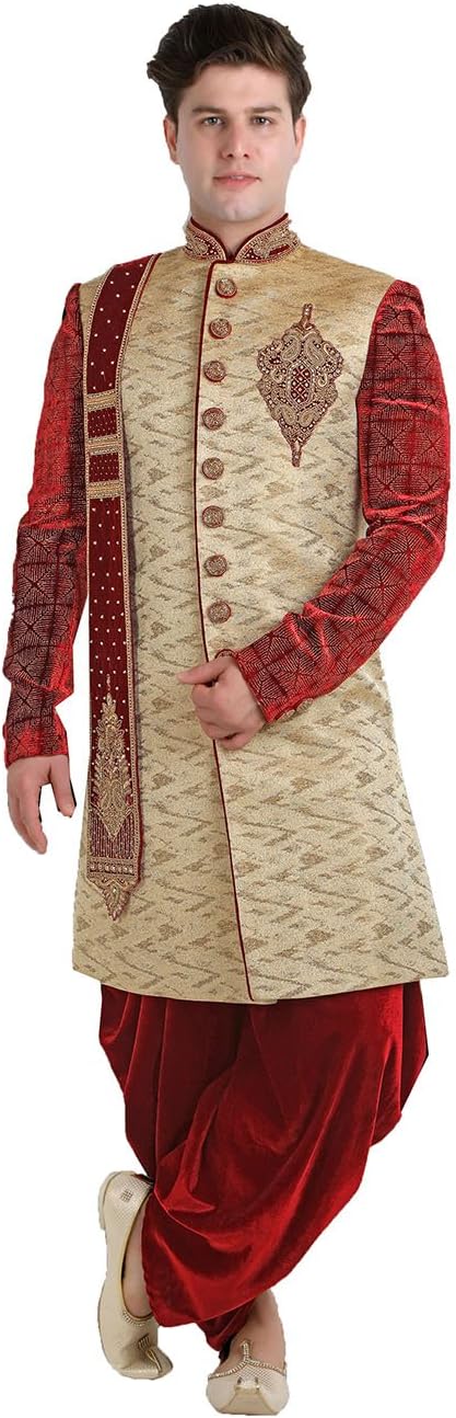 Fashions Biz Incredible Beige Color Jute Sherwani 84128