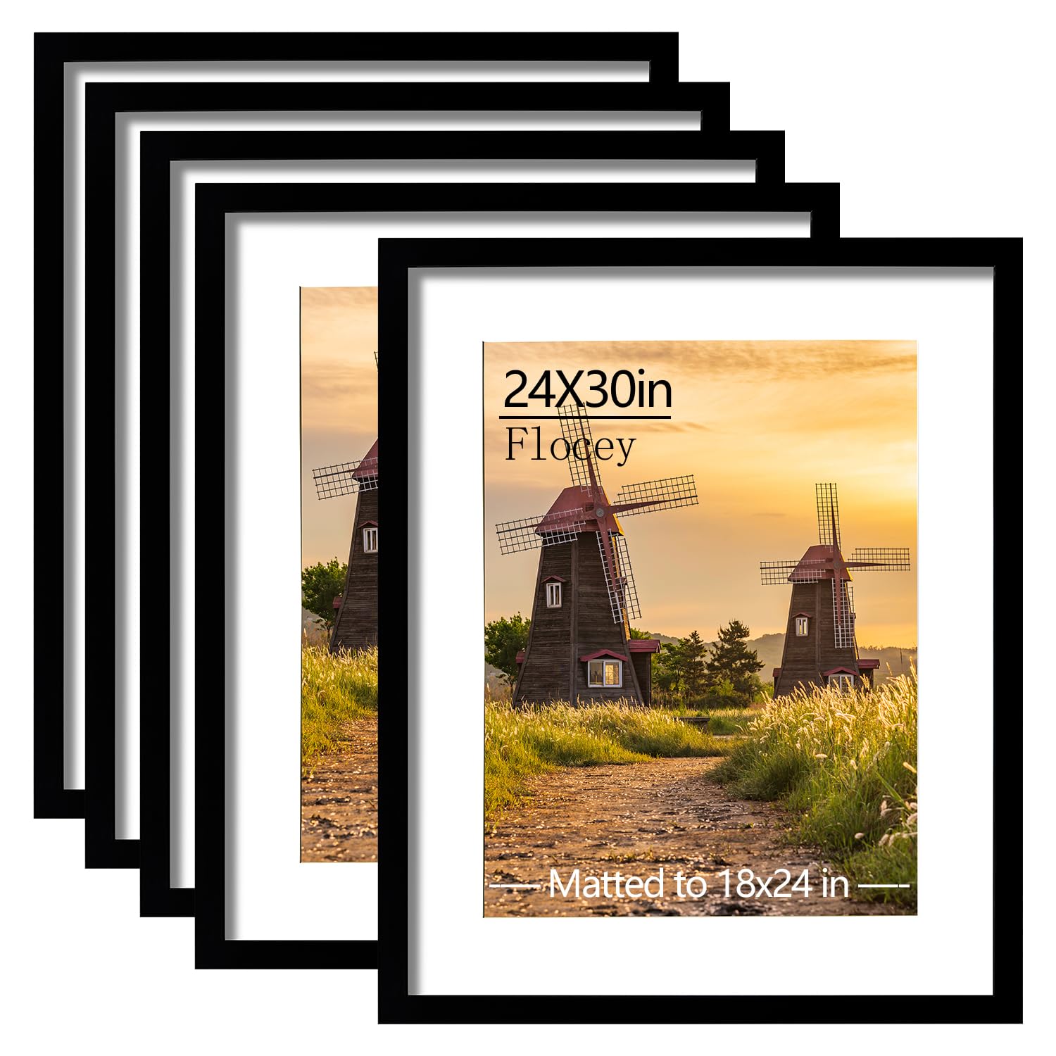 Photo 1 of ***INCOMPLETE***24x30 Picture Frame Set of 5, Black Poster Frame, Display Pictures 18 x 24 with Mat or 20 x 30 Without Mat for Horizontal or Vertical Wall Mounting, Wall Gallery Frame