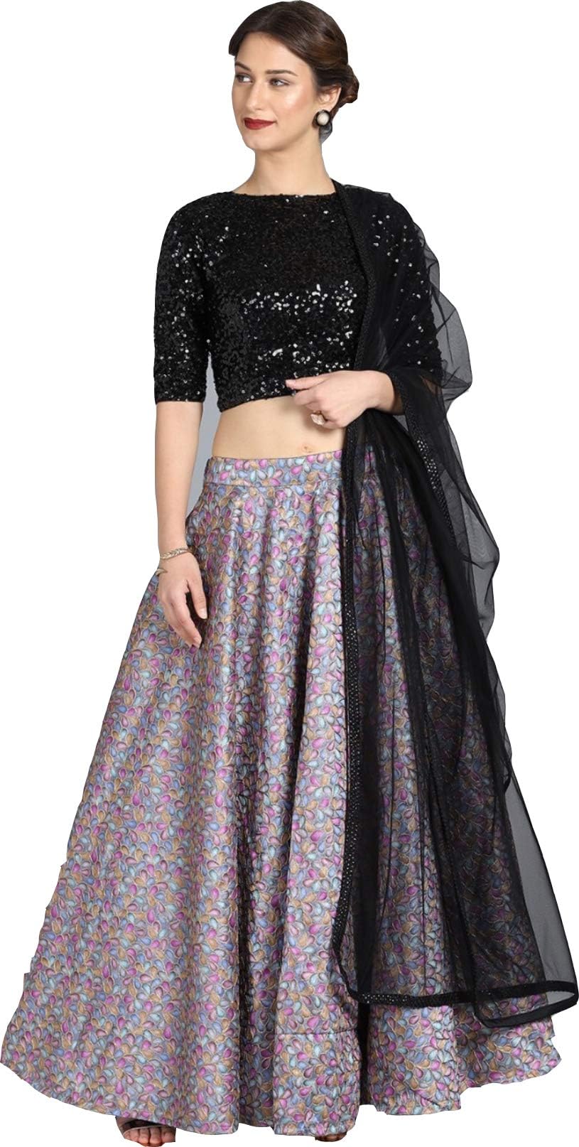 Multi Color Banglori Silk Embroidery Work Semi Stitched Lehenga For Women