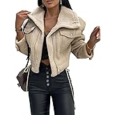 Sexyshine Women's Faux Shearing Moto Bomber Jacket Sherpa-Lined Coat Winter Aviator Leather Coat Outerwear