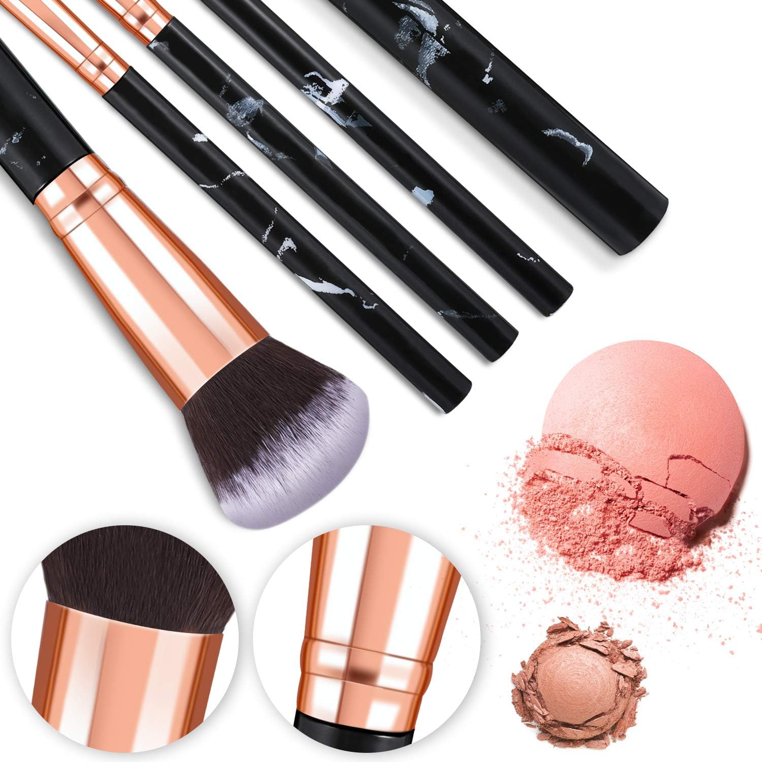 Makeup Brushes 10Pcs Marble Makeup Brush Set Foundation Powder Blush Blending Eyeshadow Brushes Sets, 10 Count (Pack of 1) - Image 5