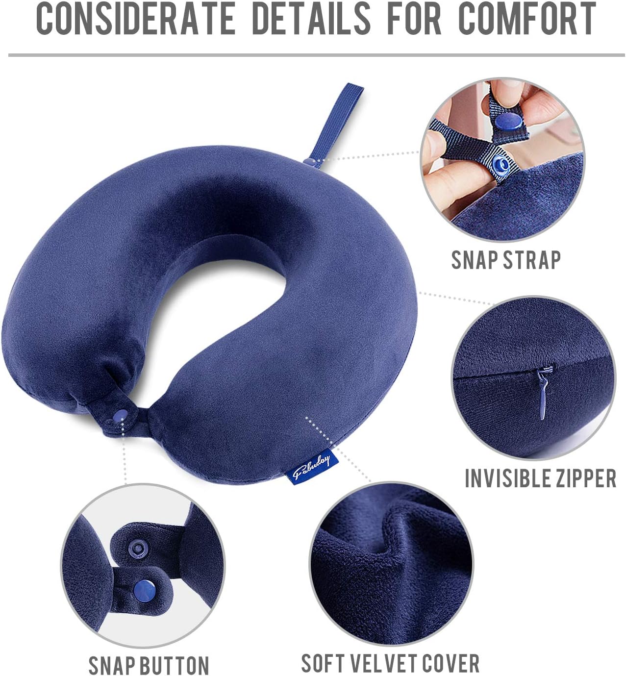 Fabuday Travel Pillow Memory Foam, Head Neck Support Pillow for Airplane, Car, Home, Office, with Attachable Snap Strap Soft Washable Cover: Kitchen & Dining