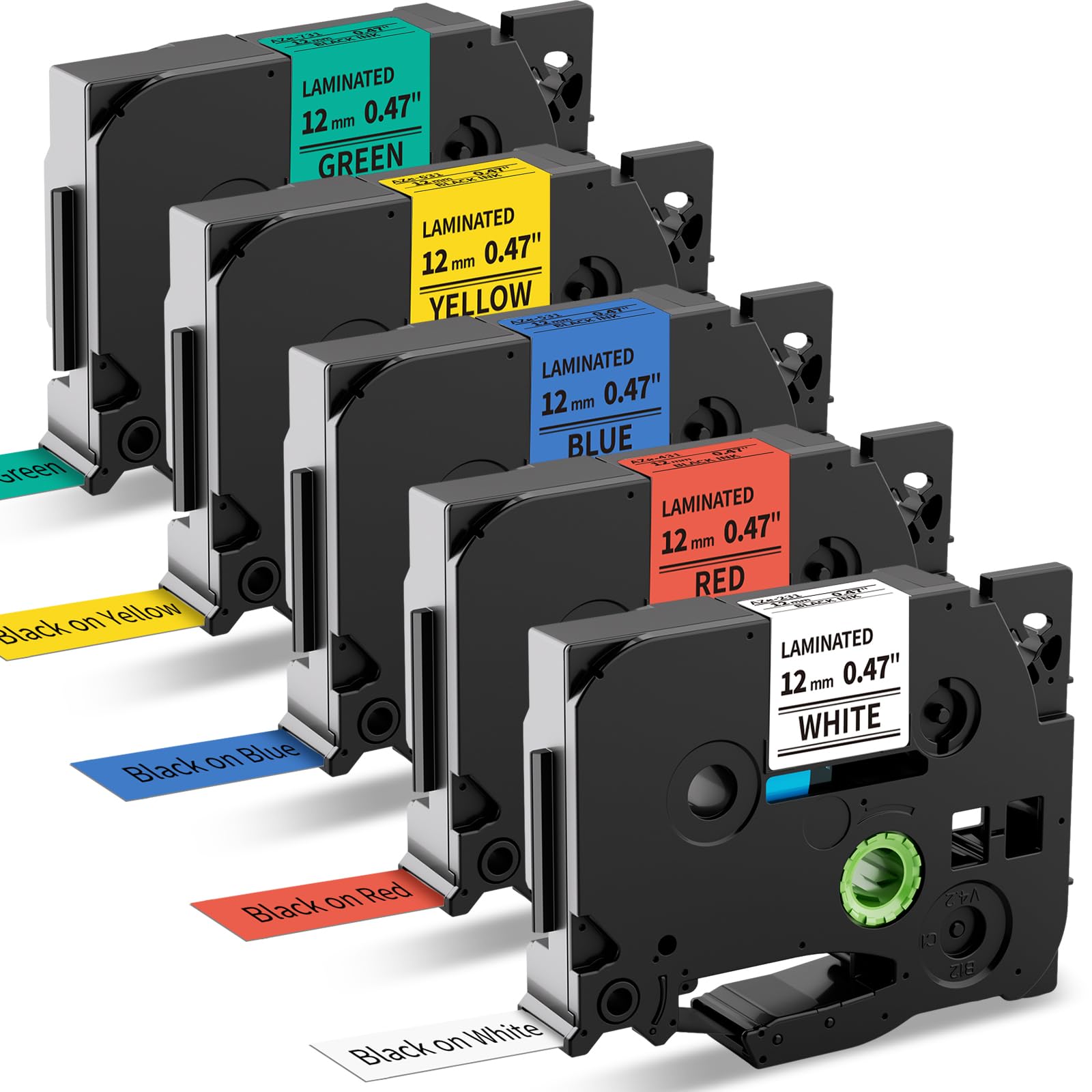 MarkField Compatible Label Tape Replacement for Brother P Touch 12mm x 8m Cassette TZ TZe-231 431 531 631 731 Work for Ptouch PT-1000 1005 1010 H108 H110 H101C H105 H107 D200 E100 5 Pack — image 1