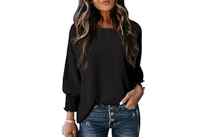 Dokotoo Womens Tops Fall Fashion 2024 Dressy Casual Blouses V Neck/Crewneck Cute Babydoll 3/4 Sleeve Shirts