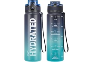 SAHARASAILOR Sahara Sailor Water Bottles, 32oz Motivational Sports Water Bottle with Time Marker - Times to Drink - Tritan, BPA Free, Wide Mouth Leakproof, Fast Flow Technology with Clean Brush (1 Bottle)