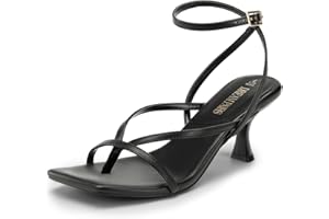 DREAM PAIRS Women's kitten Low Strappy Lace Up Heels Open Square Toe Thong Ankle Strap Heels Sexy Fashion Comfort Dress Shoes Party Sylvestra Pumps Heeled Sandals