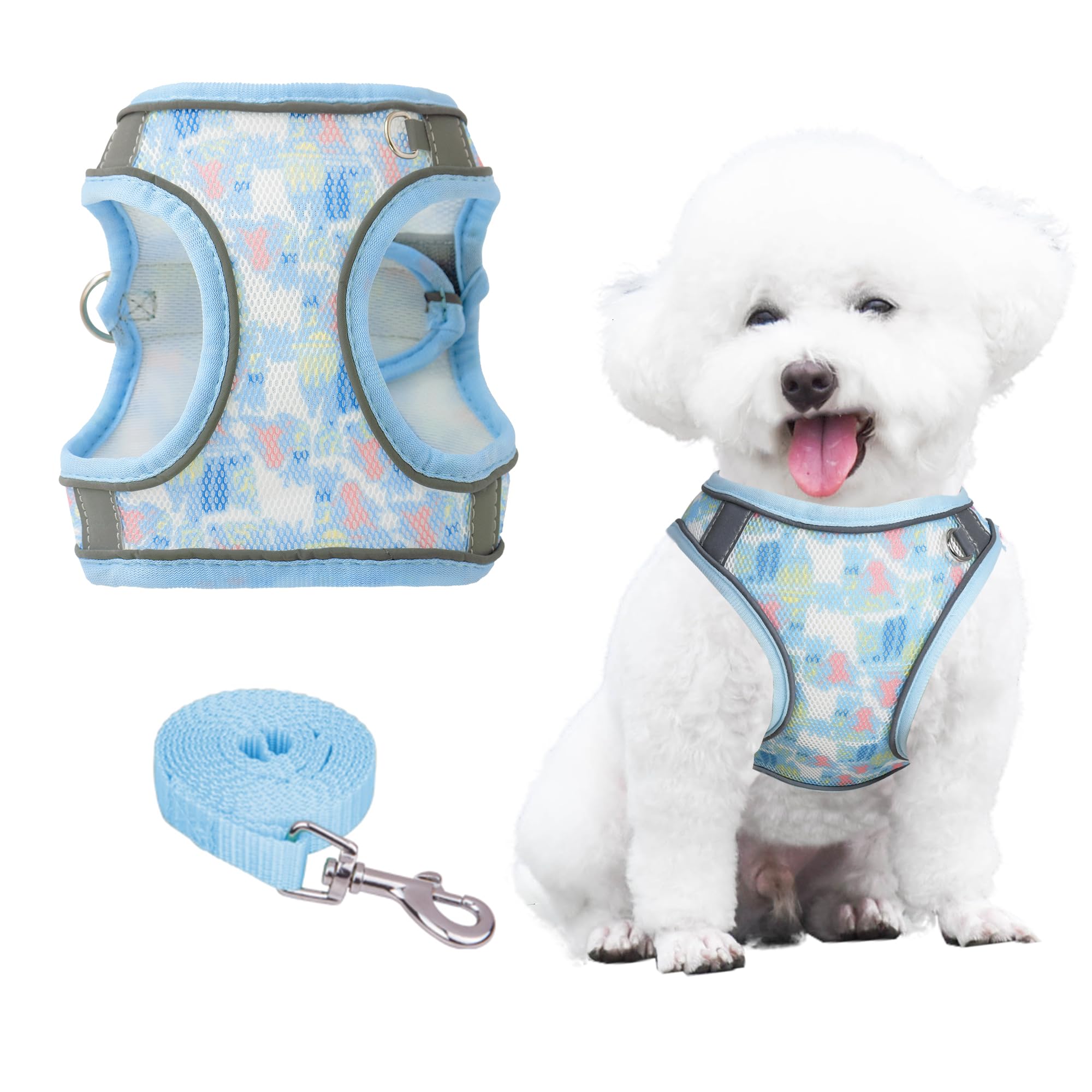 PawSailor Step-in Dog Harness Small Dogs, No Pull Adjustable Soft Mesh Breathable Padded Puppy Vest Harness with Floral Print, Comfortable for Walking Blue XS