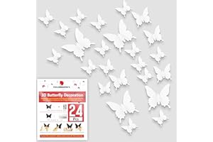 24pcs White 3D Butterfly Wall Decals - 3 Sizes Butterflies Décor for Wall Removable Mural Stickers Home, Party, Cake and Room