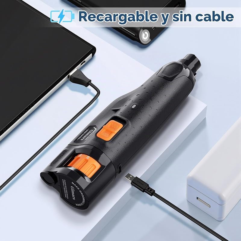 Lima de unhas elétrica para cães, cortador de unhas elétrico ajustável de 6 velocidades, corta-unhas elétrico para cães com luz LED, lima de unhas recarregável de 3 portas para cães laranja