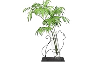 Dormercy Test Tube Plant Terrarium with Metal Holder, Cat Desktop Glass Propagation Station for Office Home Decoration