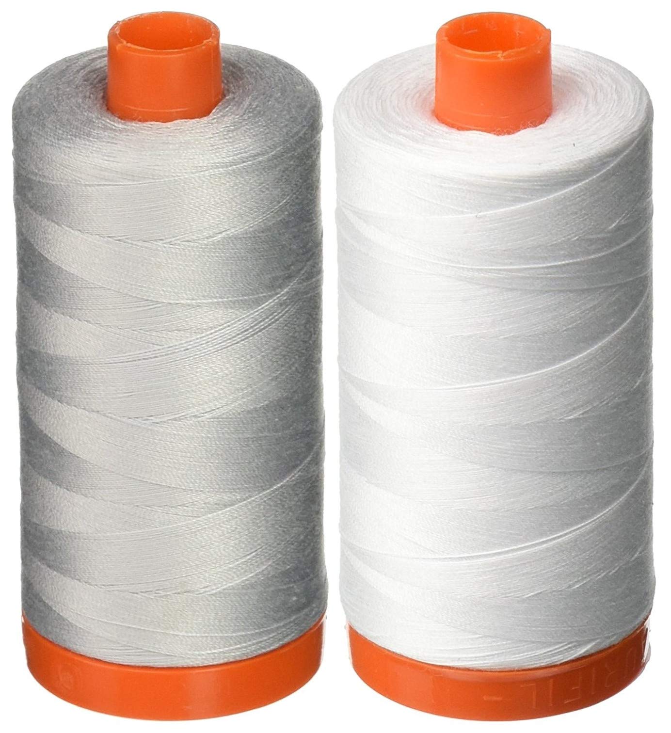 2-Pack - Aurifil 50WT - Dove + White, Solid - Mako Cotton Thread - 1422 Yards Each