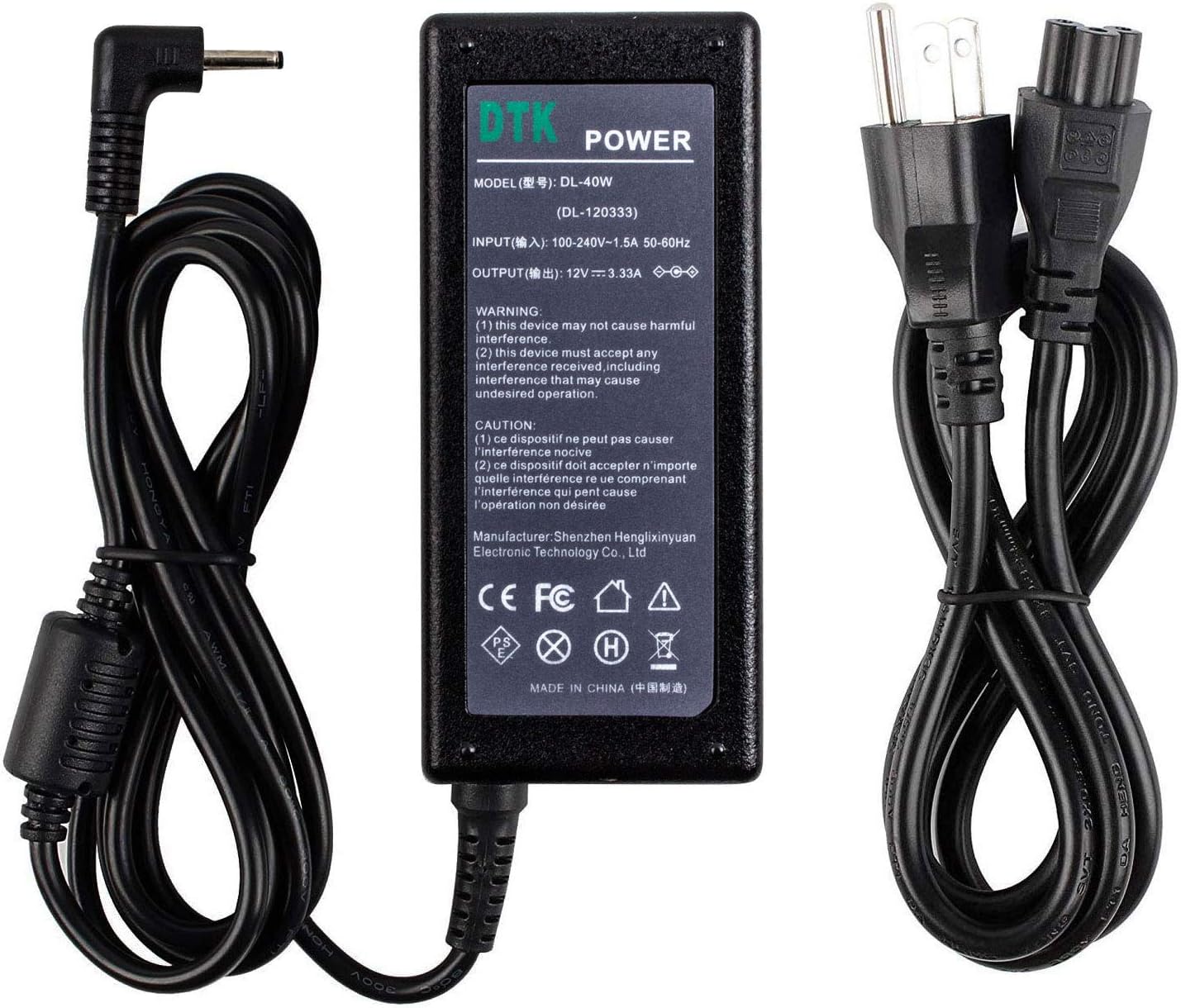 DTK 12V 3.33A 2.2A 40W Ac Adapter for Samsung Laptop Computer Charger Notebook PC Power Cord Supply Source Plug Connector Size: 2.5x0.7mm