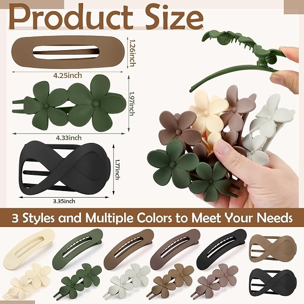 12 PCS FLAT HAIR CLIPS FOR WOMEN, FRENCH CONCORD FLAT CLAW CLIPS FOR WOMEN, 3 STYLES MATTE HAIR CLIPS FOR THIN THICK HAIR