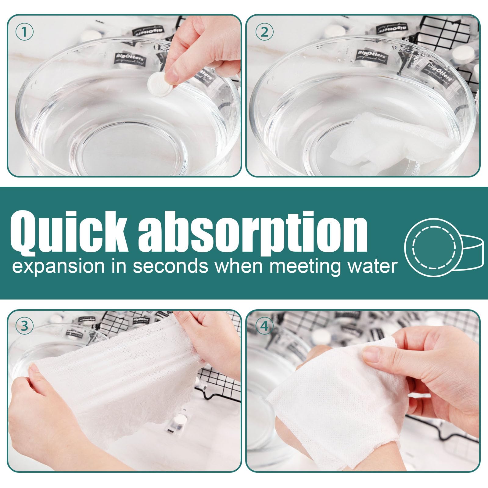 BigOtters 100PCS Compressed Towels, Disposable Face Towels for Travel Cleaning Supplies, Expandable Wipes Tablets Survival Gear and Supplies for Outdoors Camping Hiking Hotel