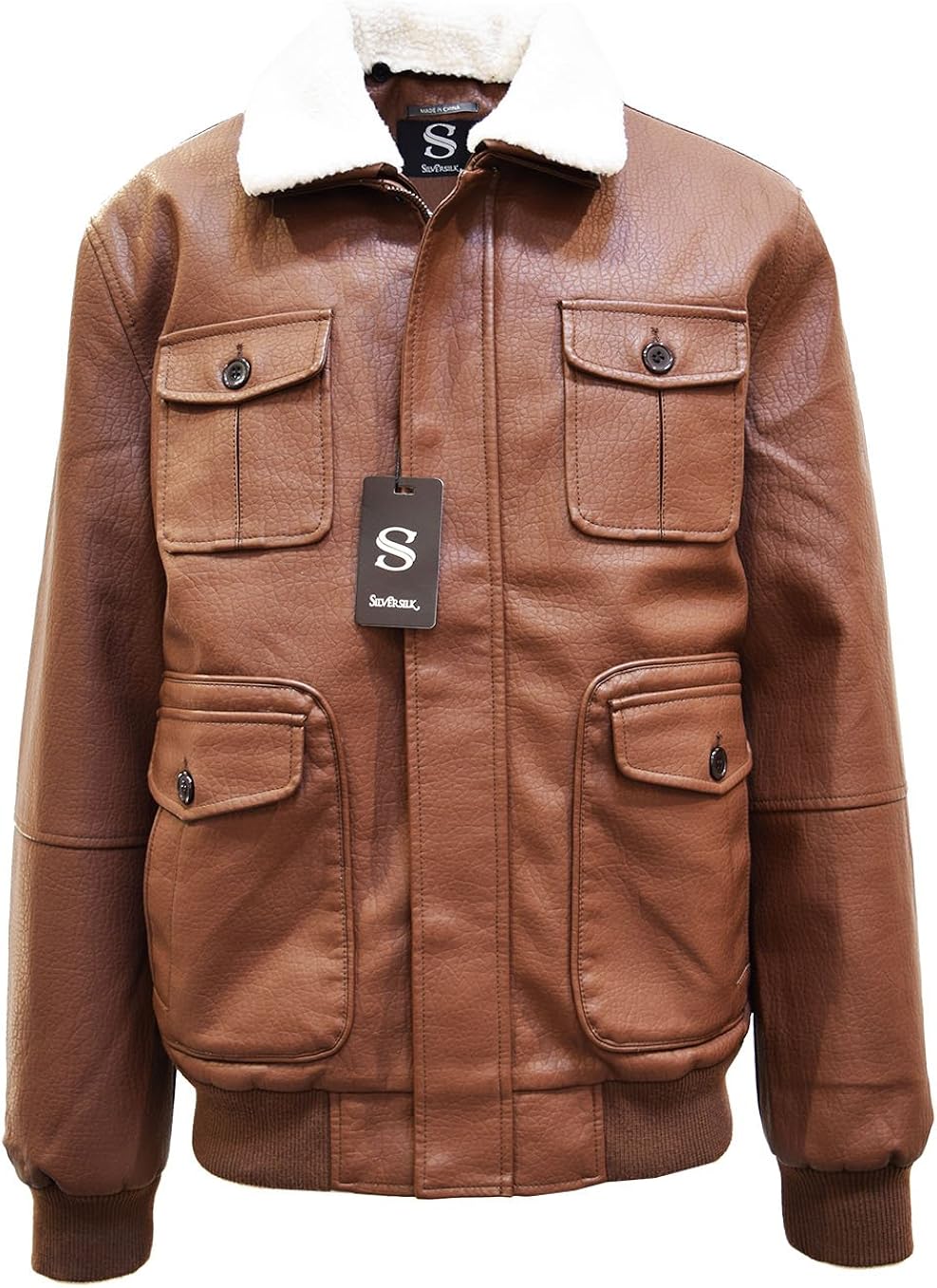 men's leather jacket with sherpa collar