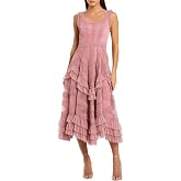 Mac Duggal Scoop Neck Sleeveless Mesh Micro Ruffle Midi Dress