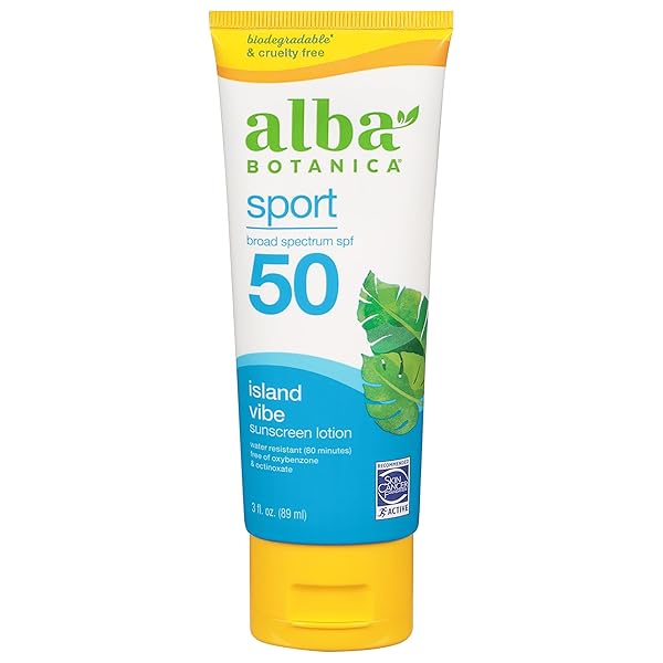 ALBA BOTANICA SUNSCREEN LOTION, SPORT, SPF 50, ISLAND VIBE, 3 OZ