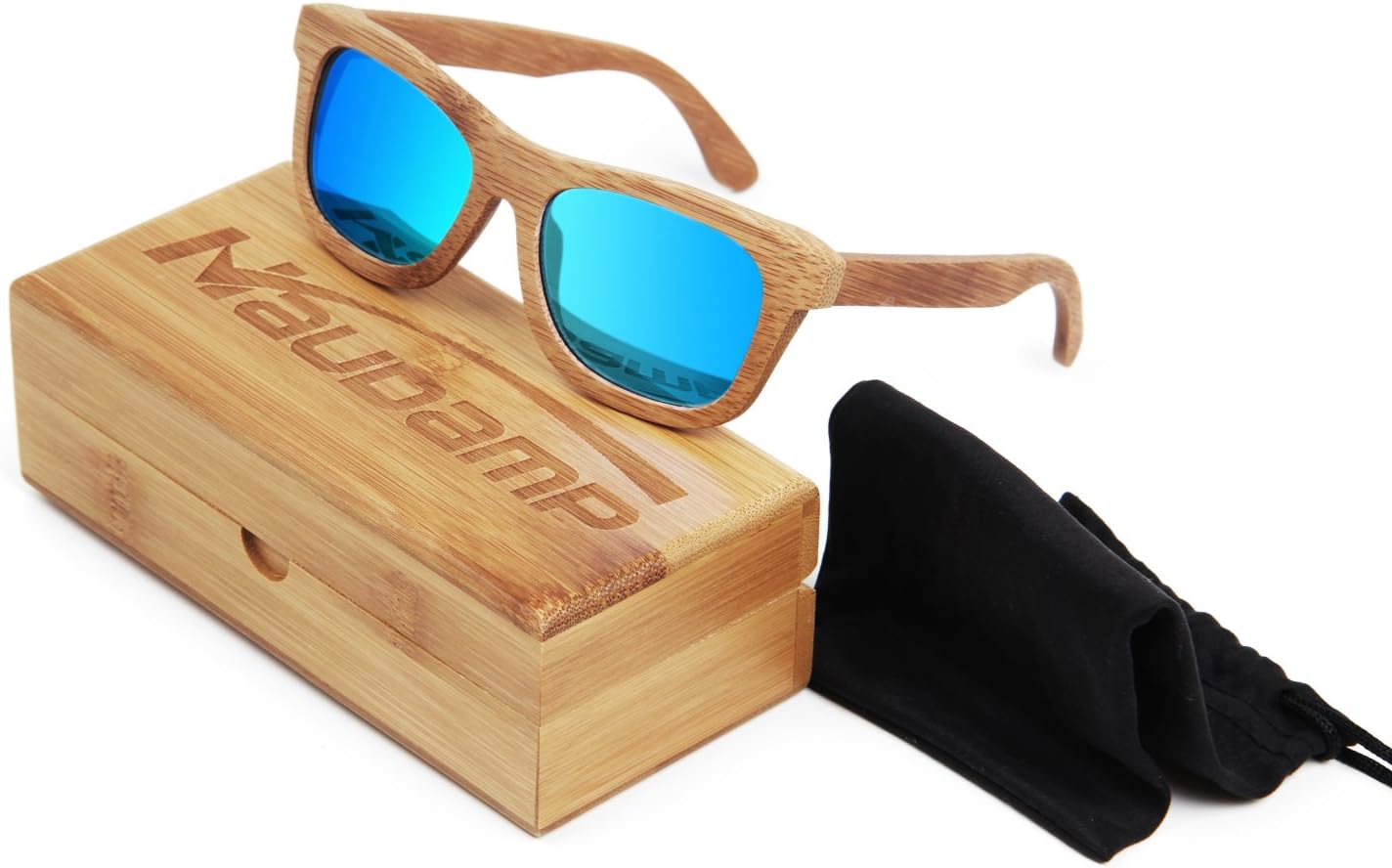 Naudamp Mens Womens Polarized Sunglasses Full Charcoal Bamboo Frame Classic Wooden Coated Vintage Driving Swimming Eyewear Floating in Water