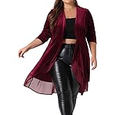 Agnes Orinda Plus Size Cardigan for Women Ruffled Asymmetric Open Front Long Velvet Jackets