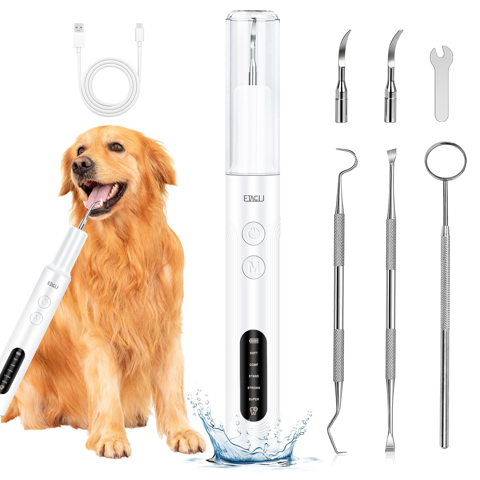 Photo 1 of ETACCU Dog Plaque Remover for Teeth, Dog Plaque Remover Tool with LED Light, 5 Modes Teeth Cleaning Tools, Low Noise Pet Tooth Brushing Kit Dental Tools for Dog and Cat, White