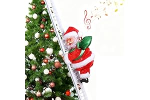 Climbing Santa Claus on Ladder with Lights Music Sound - Electric Plush Santa Climbing Up and Down Tree, Hanging Ornaments Ch