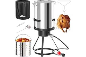PIPOPA 30QT Outdoor Turkey Fryer Set | Stainless Steel | Cover & Basket Included | 50,000BTU Propane Gas Burner | Seafood Boil Pot | Perfect Outdoor Cooker for Turkey, Crawfish, Crab, Shrimp & Lobster