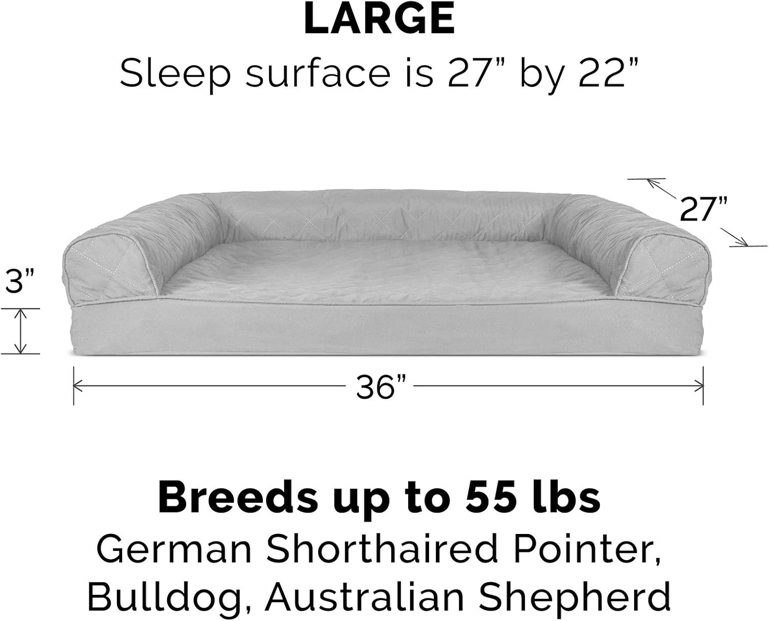 Furhaven Pet Dog Bed - Orthopedic Quilted Traditional Sofa-Style Living Room Couch Pet Bed with Removable Cover for Dogs and Cats, Silver Gray, Large : Pet Supplies