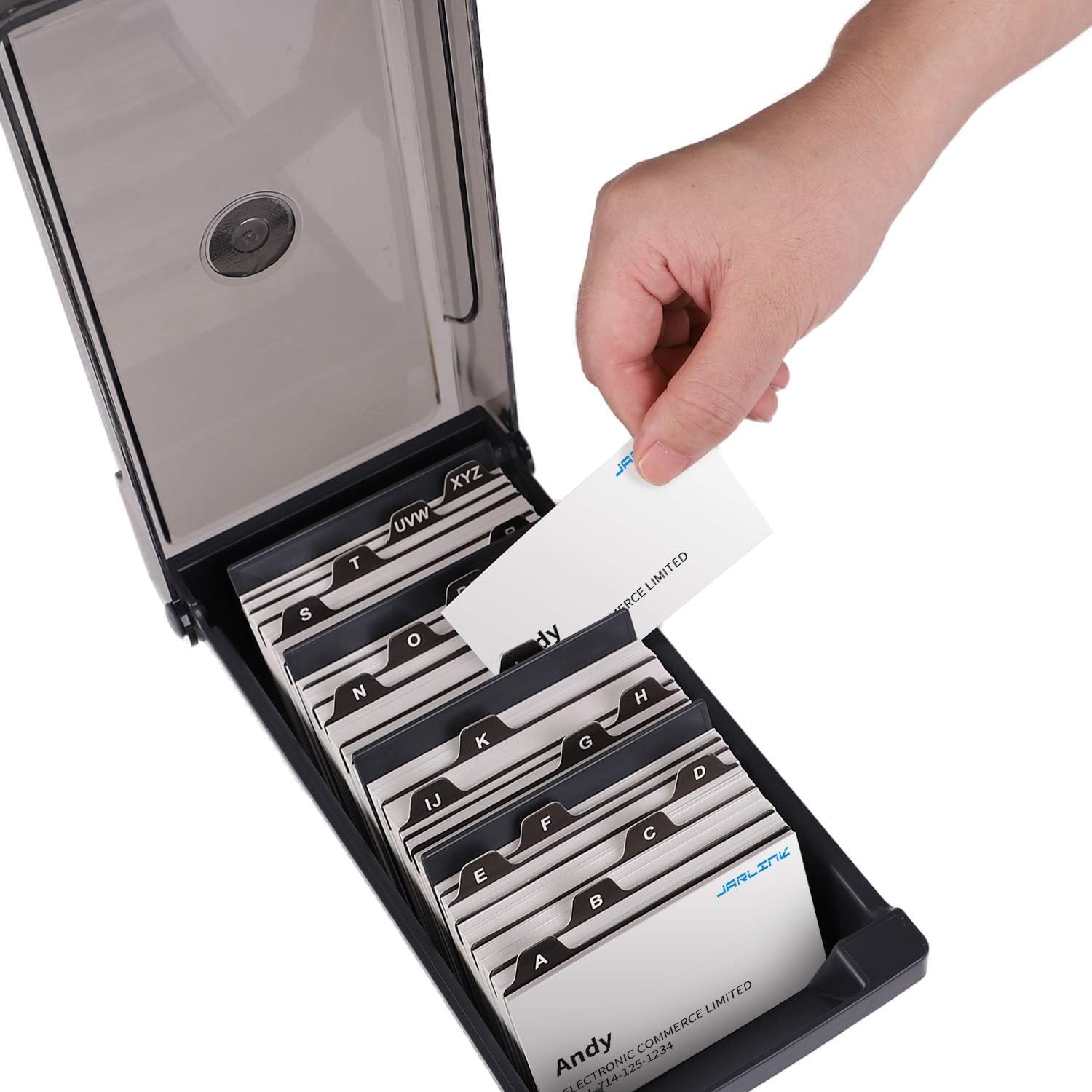 Hamosky Business Card Storage Box, 500 Cards Capacity, Name Card Holder with Dividers, 4 Dividers and A-Z Index Tabs - Image 5